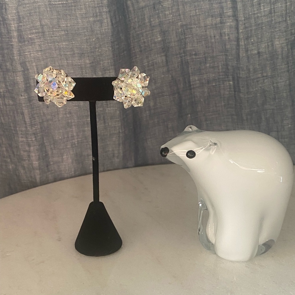 Vintage AB Crystal Cluster Clip Earrings